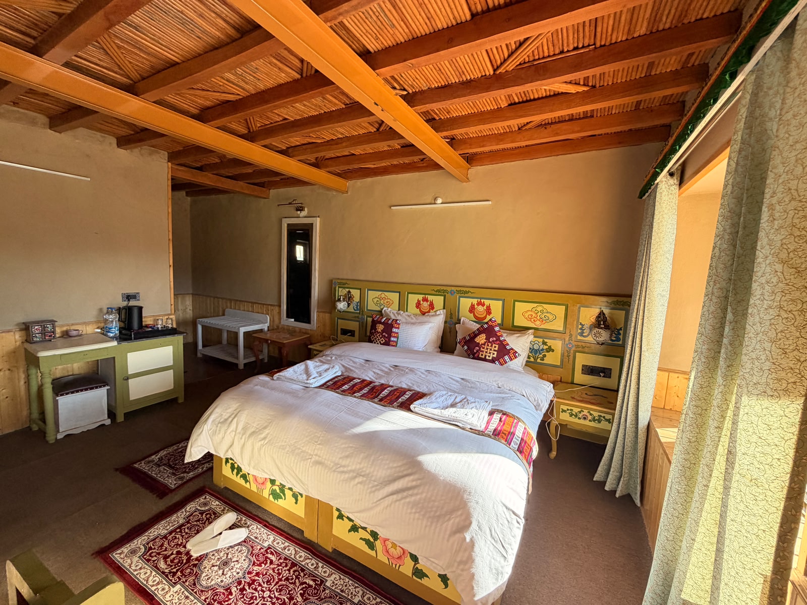 Handcrafted wooden ceilings inspired by Himalayan homes.